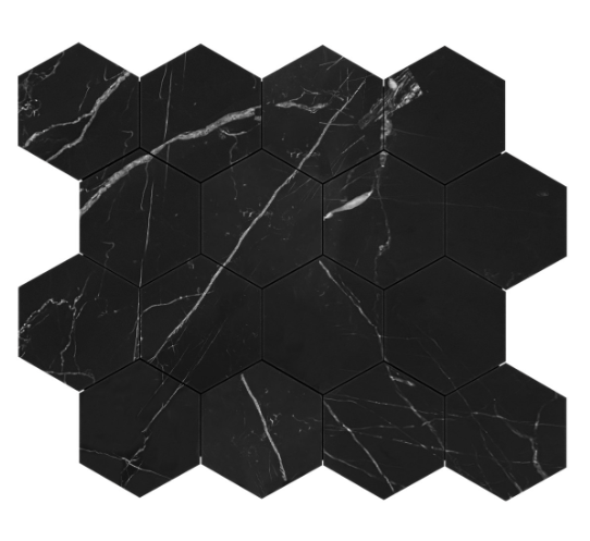 Nero Marquina Honed 3" Hexagon Mosaic