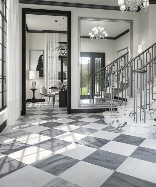 Checkerboard Marble Tile Bianco Dolomite Polished & Bardiglio Nuvalto Polished 18x18