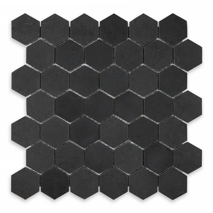 Black Basalt 2″ Hexagon Honed