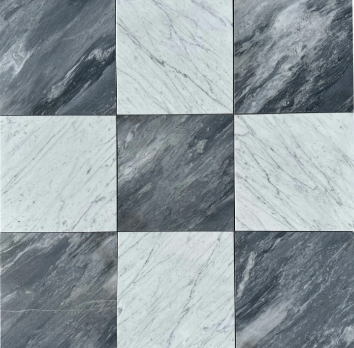 Checkerboard Carrara and Bardiglio Nuvolato Marble Honed 12x12