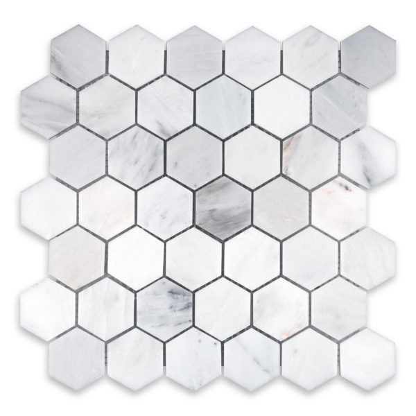 Ocean White Marble Hexagon 2″ Honed/ Polished