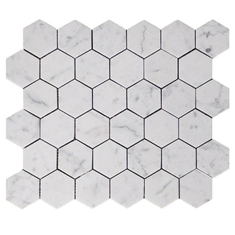 Carrara White Italian Marble 2” Hexagon Mosaic Tile Honed