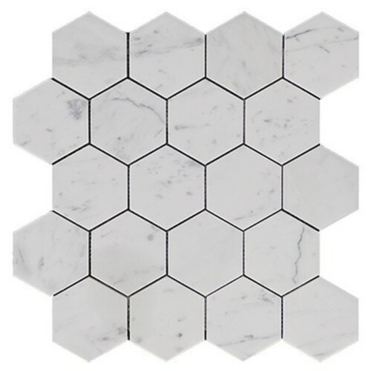 Carrara White Italian Marble 3” Hexagon Mosaic Tile Polished