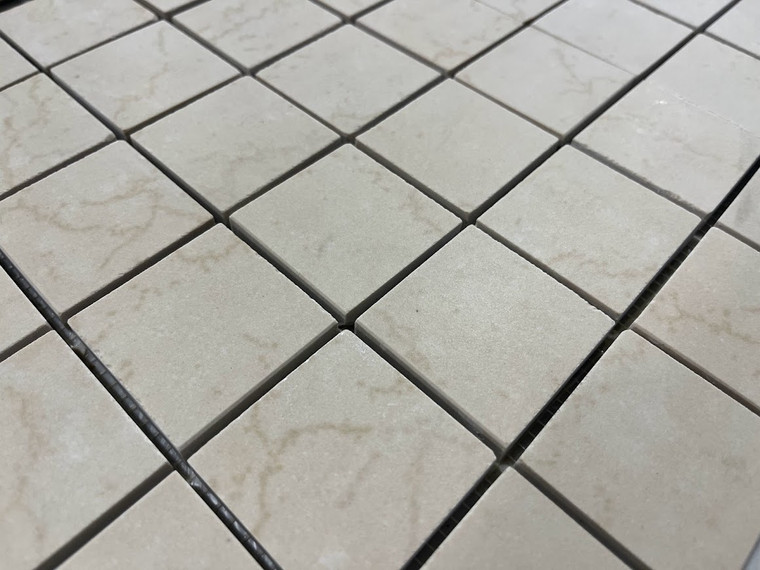 Crema Marfil Porcelain 2"x2" Square Mosaics 12x12 Mesh