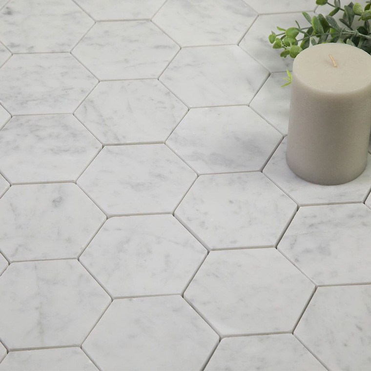 White Carrara Marble Hexagon 3″ Honed/ Polished