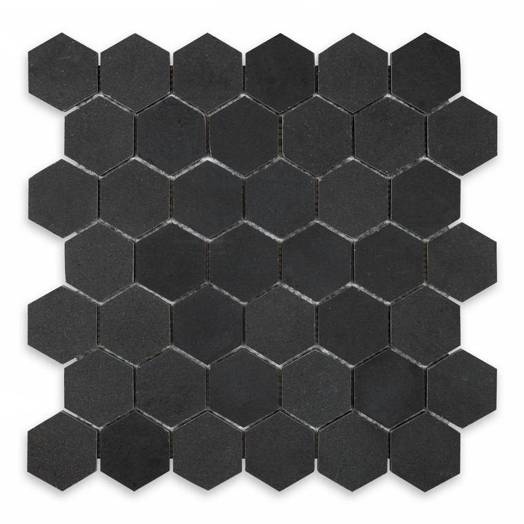 Black Basalt 2″ Hexagon Honed
