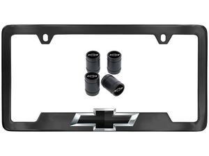 License Plate Frame in Black with Bowtie Logo and Valve Stem Caps by Baron & Baron