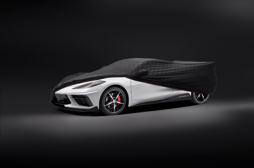 Corvette Stingray - Premium Indoor Car Cover in Black with Debossed Crossed Flags Logo and Access Panels