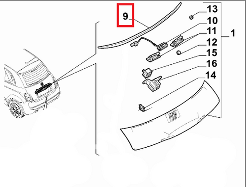 Fiat 500 /Abarth 500 Mild Hybrid - Upper Lightbar Moulding Trim With Seal