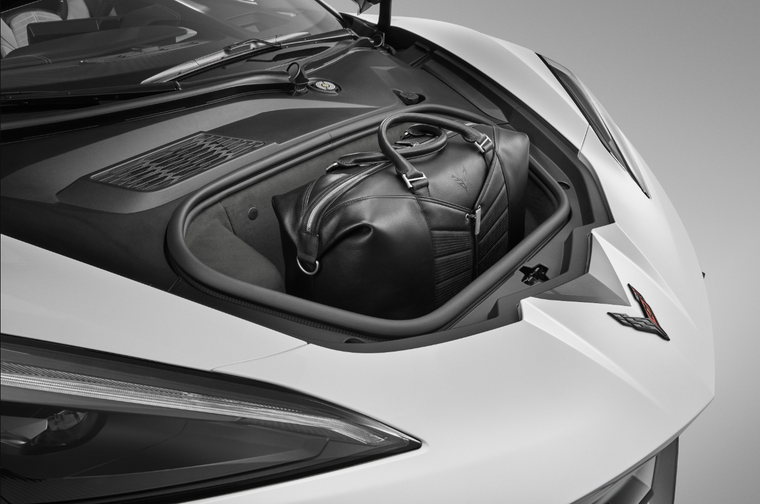 Corvette - Premium Leather Travel Bag in Jet Black with Crossed Flags Logo