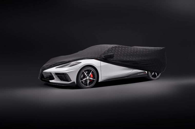 Corvette - Premium Indoor Car Cover in Black with Debossed Crossed Flags Logo