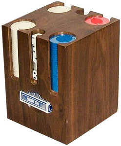 POKER SET - IN RECTANGULAR WALNUT WOOD HOLDER