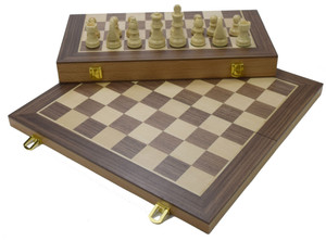 CHESS - FOLDING SET WITH INLAID WALNUT WOOD