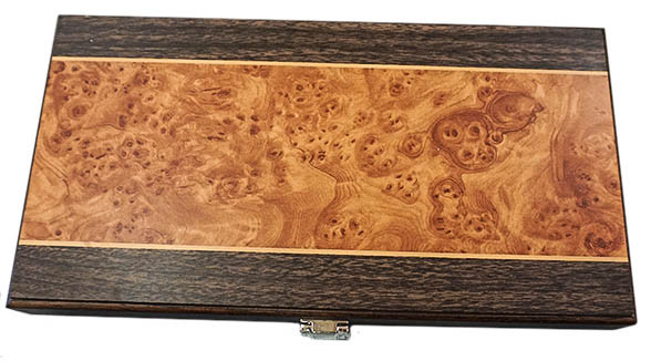 BACKGAMMON IN FAUX BURL WOOD CASE