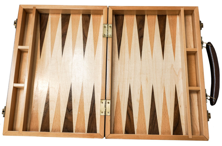 FOLDING CHESS, BACKGAMMON, CHECKERS - WALNUT CARRY CASE