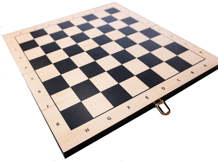 FOLDING WOOD CHESS, CHECKERS, BACKGAMMON SET - SILKSCREEN BLACK