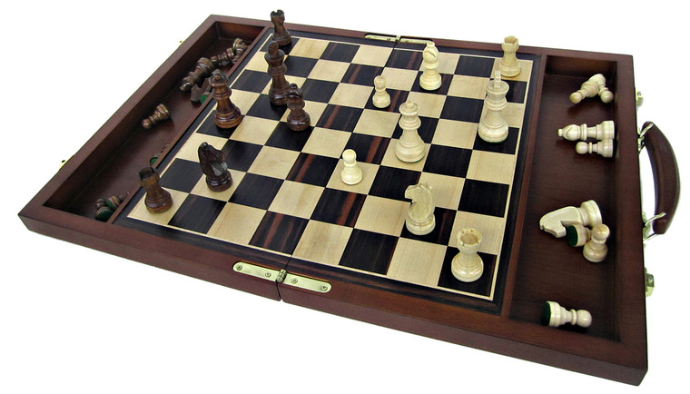 FOLDING TRAVEL CHESS - WALNUT WOOD