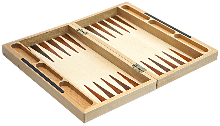FOLDING BACKGAMMON WITH INLAID NATURAL WOOD