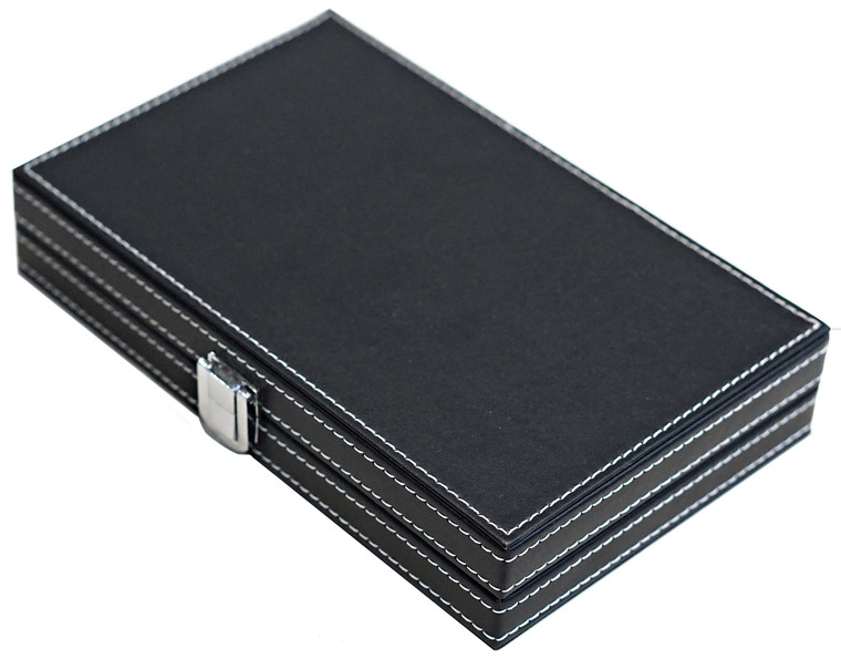 CLASSIC BLACK VINYL FAKE LEATHER DOMINO BOX WITH WHITE STITCH