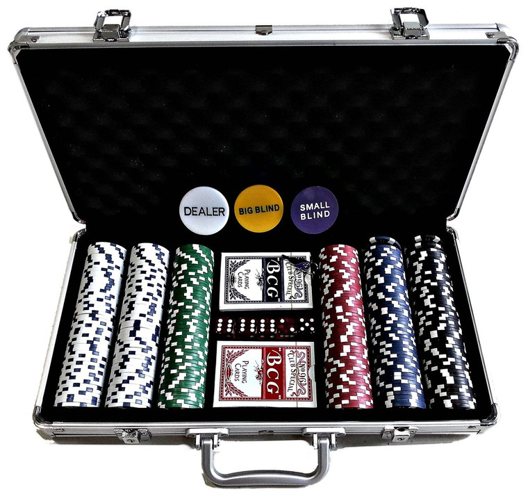 POKER CHIP SET IN SILVER ALUMINUM CASE - SQUARE EDGES