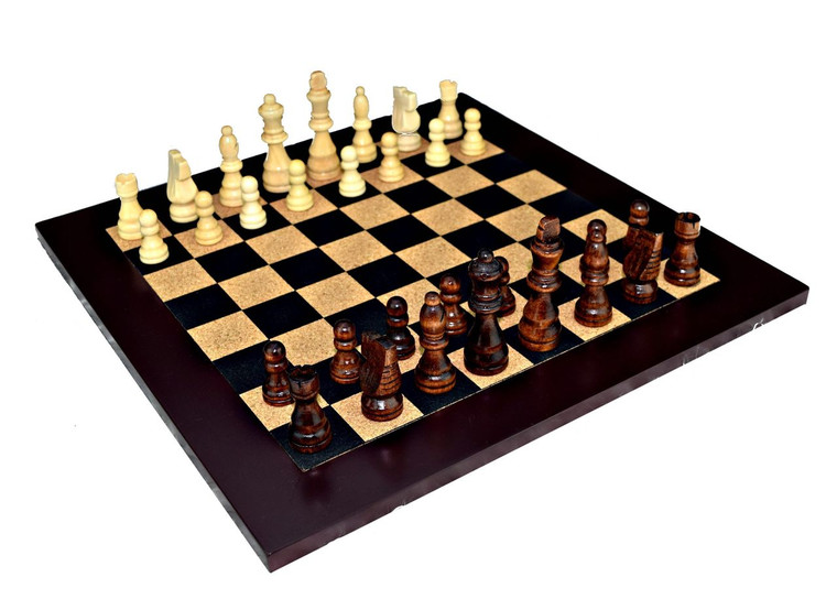 WOOD CHESS BOARD WITH CORK PLAYING FIELD