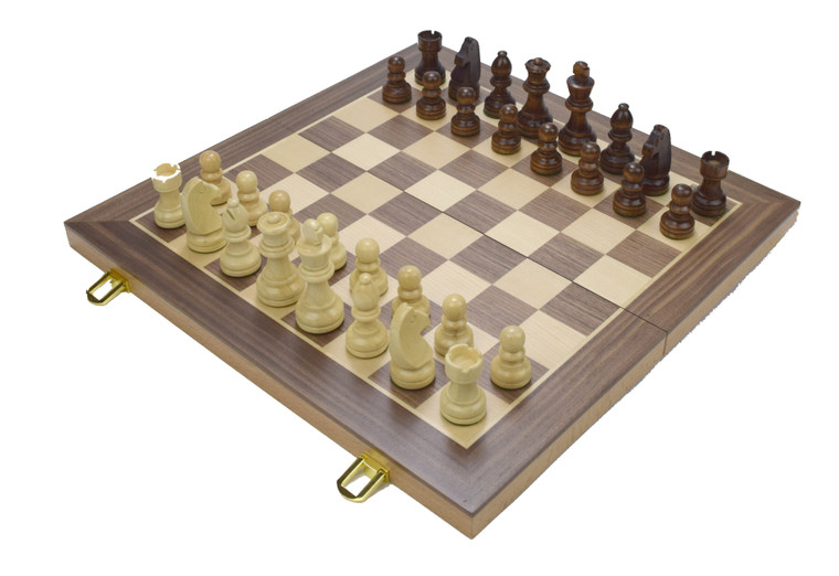 CHESS - FOLDING SET WITH INLAID WALNUT WOOD