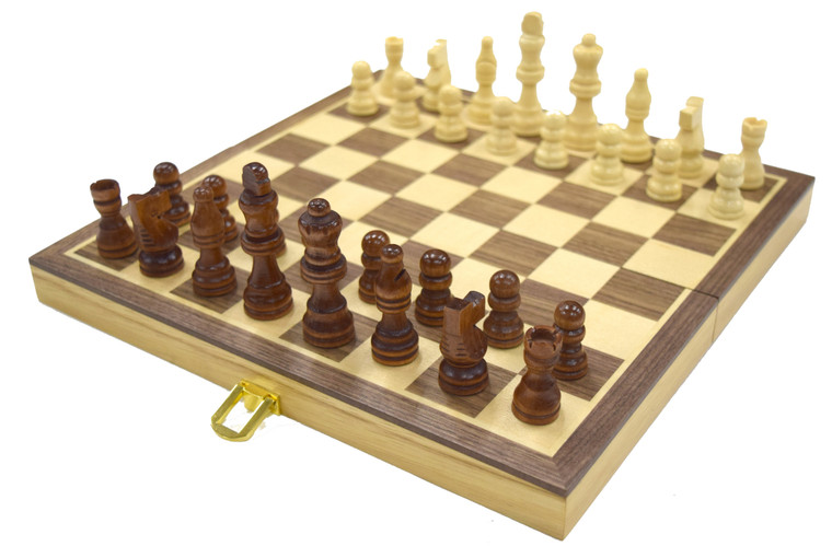 CHESS - FOLDING SET WITH INLAID WALNUT WOOD (THIN BORDER)