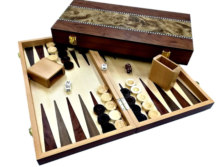 BACKGAMMON - WOOD WITH BURL CASE