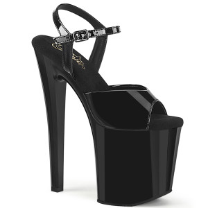 8" (195mm) Heel, 3 3/4" (95mm) Platform Ankle Strap Sandal Featuring Prismatic Linear Design at the Platform Front and Back of Heel