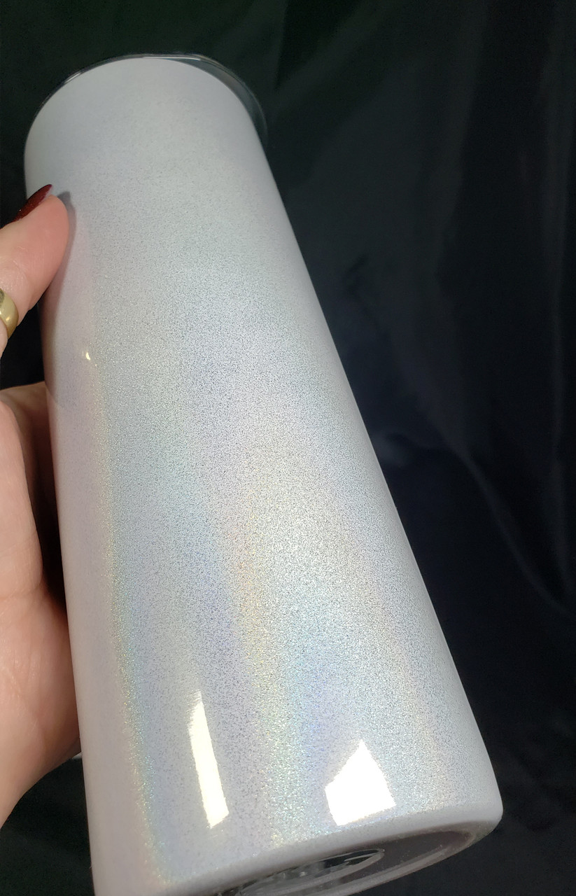 20 oz. Skinny White Glitter Iridescent Pearl Straight Blank Sublimation  Tumbler