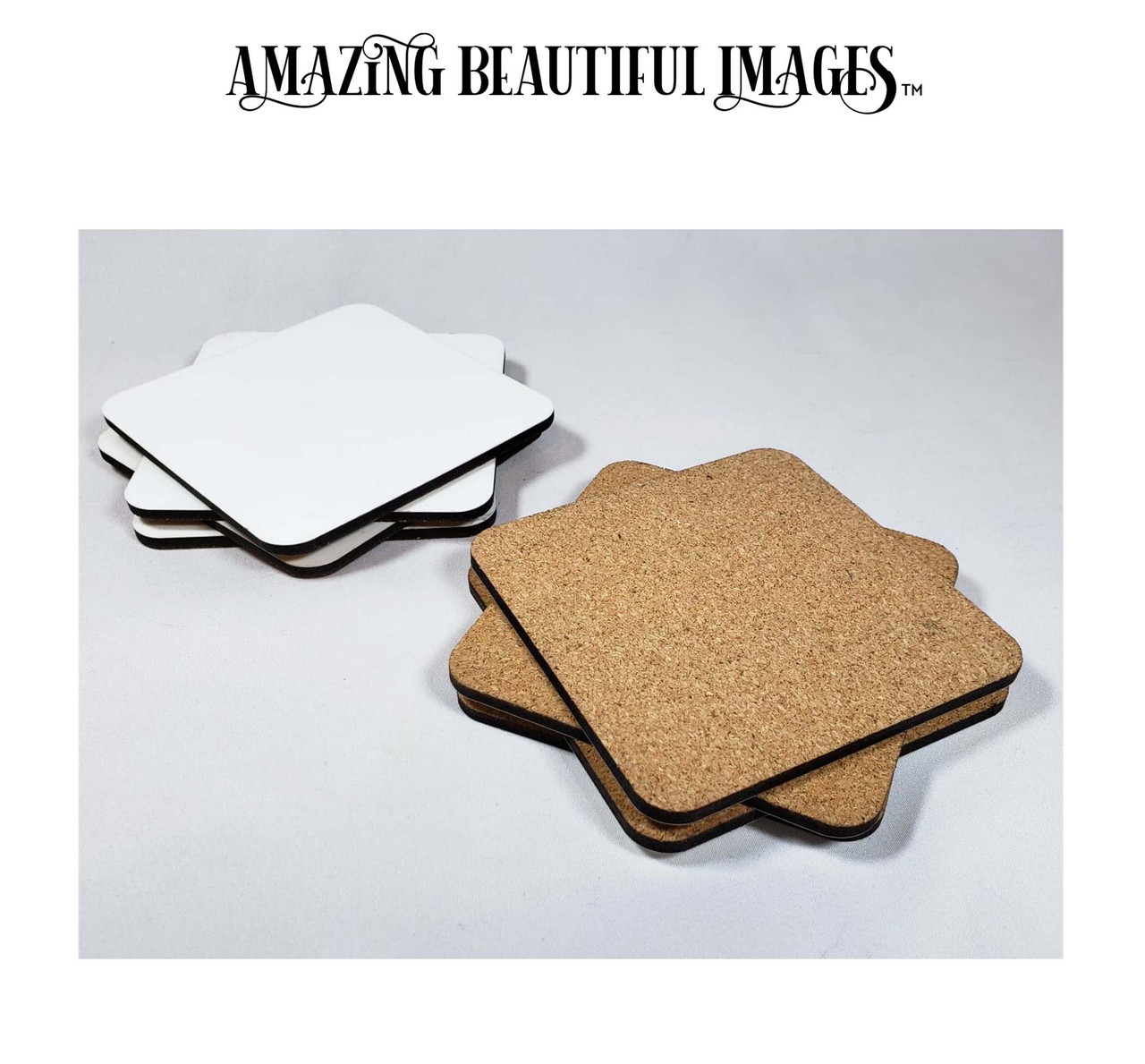 Square Coasters Hardboard with Cork Back 4x 4 Gloss White Sublimation  Blank