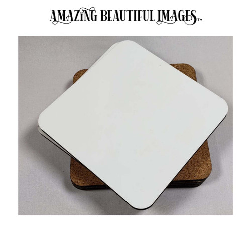 Square Coasters Hardboard with Cork Back 4"x 4" Gloss White Sublimation Blank