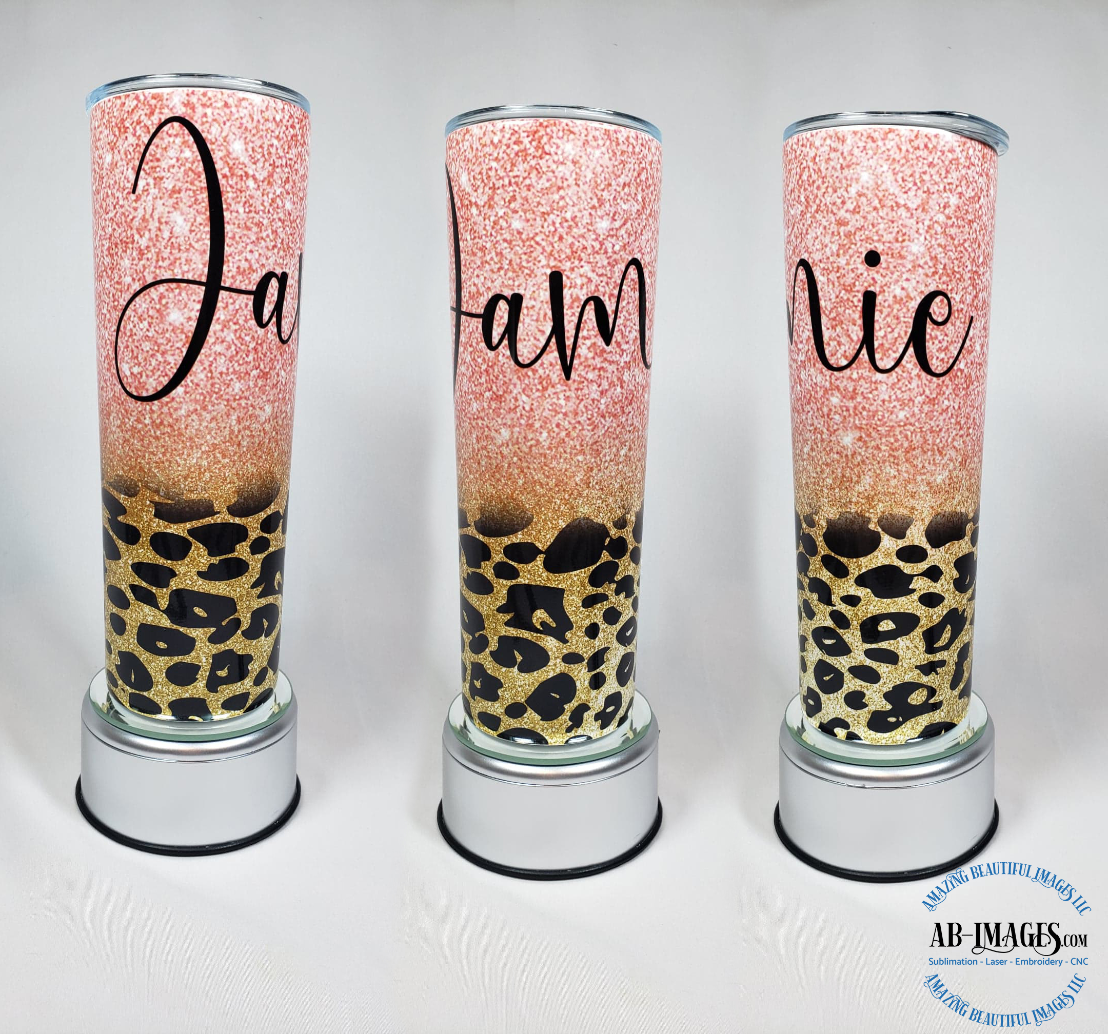 Beer Can Glass 20 oz Tumbler w/Bamboo Lid and Glass Straw /Cheetah  Holographic.