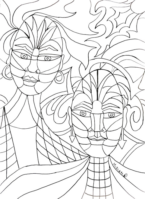 Faces of warrior coloring book page warrior #4 and wall art warrior #4 and Iphone cover warrior #4