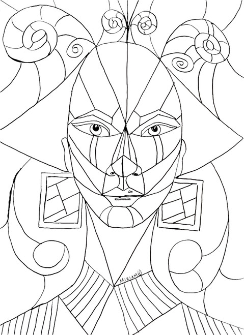 Faces of a warrior Zapporah-coloring book page and wall art