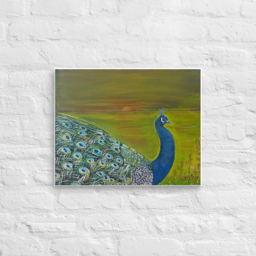 Canvas- Peacock in acrylic paint on canvas print 