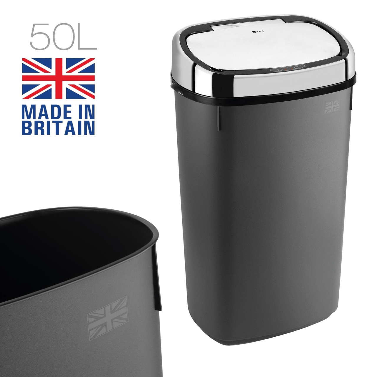 Lid Touch Bin 50 litre - Brilliant Steel