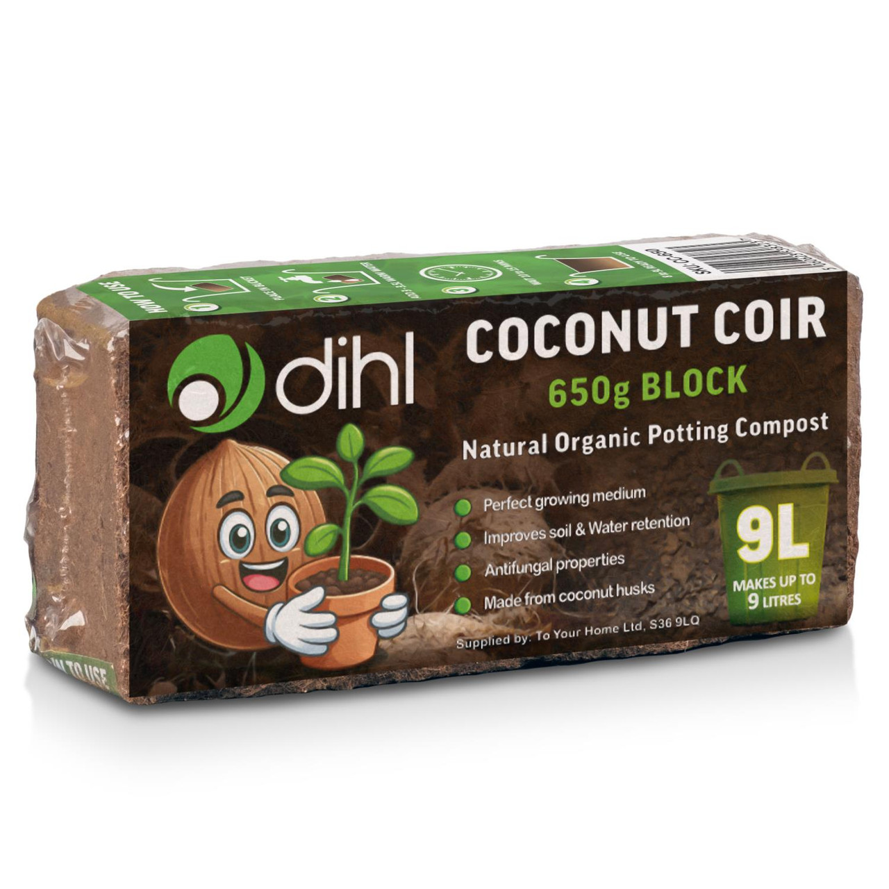 Coconut Coir 650g Brick 20x10x5cm - Dihl