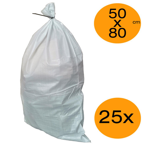 Pack of 25x 50cm x 80cm White Woven PP Rubble Sacks