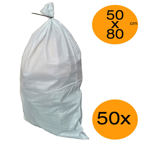 Pack of 50x 50cm x 80cm White Woven PP Rubble Sacks