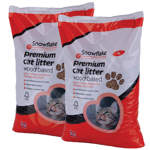 Snowflake 2 x 15L Premium Wood Based Cat Litter