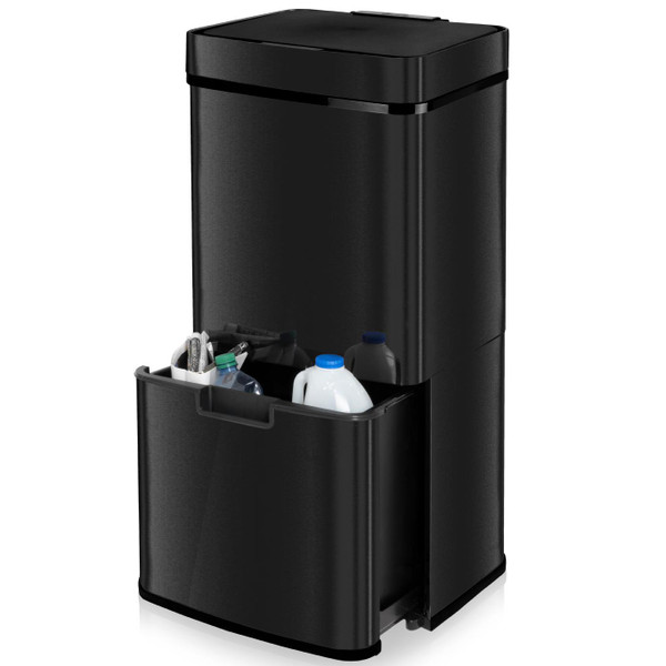75L Black Steel Multi-compartment Recycling Automatic Sensor Bin