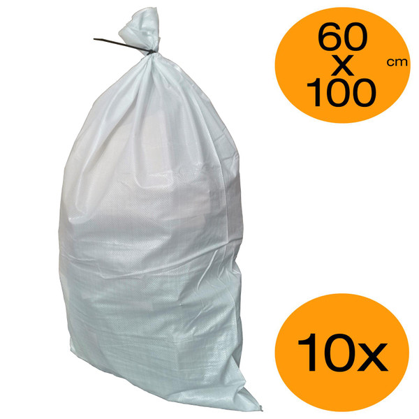 Pack of 10x 60cm x 100cm White Woven PP Rubble Sacks