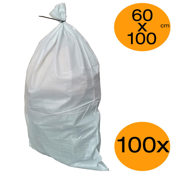 Pack of 100x 60cm x 100cm White Woven PP Rubble Sacks