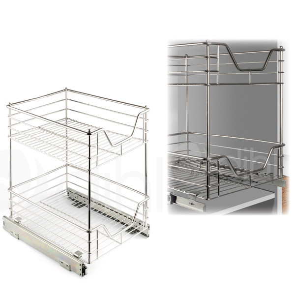 400mm Slide Pull Out Wire Basket Kitchen Larder Base Unit Cabinet Cupboard Drawer Storage
