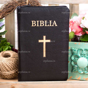 Biblia mijlocie / Piele, fermoar Negra / aurita cu index 063