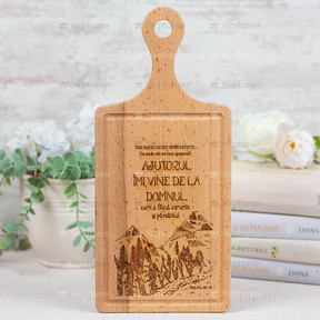 Tocator lemn: Imi ridic ochii spre munti...16x35 cm - 02 stephanus.ro