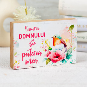 Tablou cu rama groasa dreptunghiulară: Bucuria Domnului este puterea mea. (10X15 cm) - 01 stephanus.ro