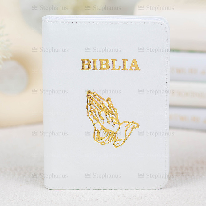 Biblia Sbr Mica (Piele, Fermoar, Index) - Alb (Cu Maini) 047 ZTI - 01 stephanus.ro