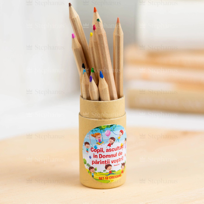 et de 12 mini creioane de colorat+Ascutitoare: Copii, ascultați în Domnul de părinții vostri! (Albastru) - 02 - stephanus.ro